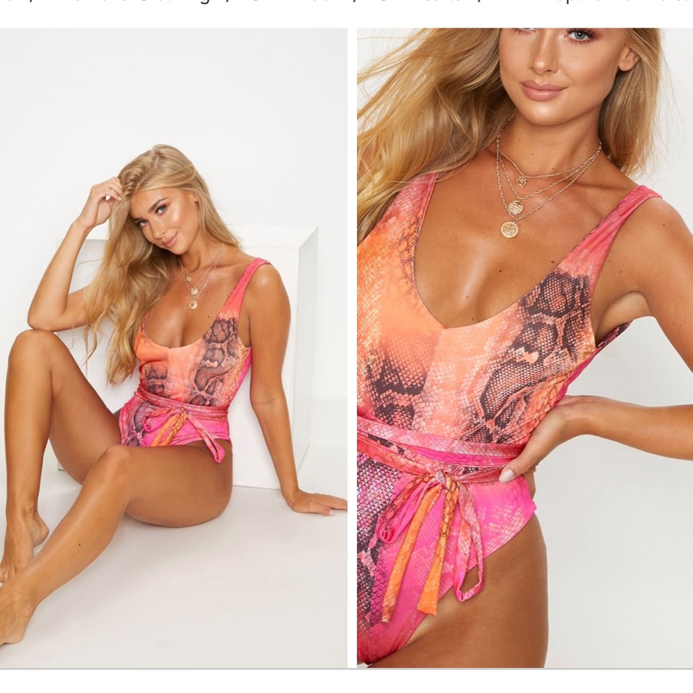 Pretty little thing Pink Reptile Tie Waist Swimsuit